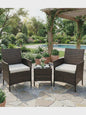 3-delige Buiten Terras Bistroset: PE Rotan Wicker Stoelen met Zachte Kussens & Glazen Salontafel - Compact Tuinmeubilair