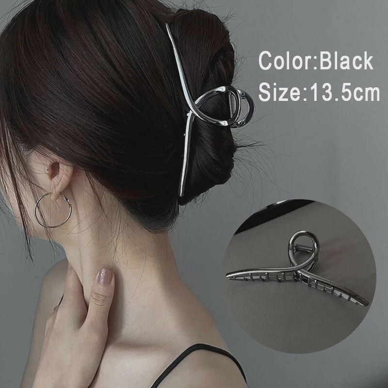 Grote Metalen Klauw Haarclip 13.5cm - Trendy Holle Haarpin voor Dames