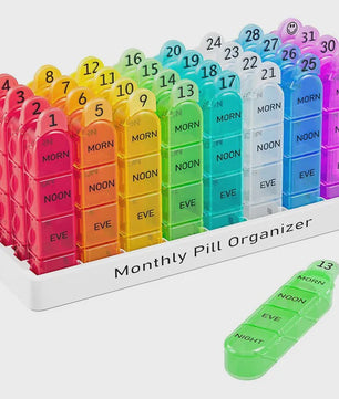 Maandelijkse Pillendoos Organizer AM/PM met 32 Grote Vakjes - Draagbaar & BPA-vrij
