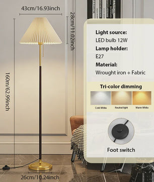 Moderne Plissé Stoffen Vloerlamp met 3 Kleurtemperaturen & Voetschakelaar | Sfeerverlichting voor Woonkamer, Slaapkamer, Kantoor