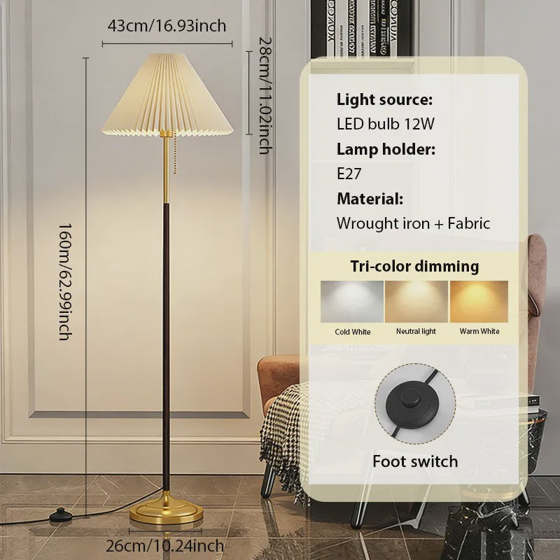 Moderne Plissé Stoffen Vloerlamp met 3 Kleurtemperaturen & Voetschakelaar | Sfeerverlichting voor Woonkamer, Slaapkamer, Kantoor