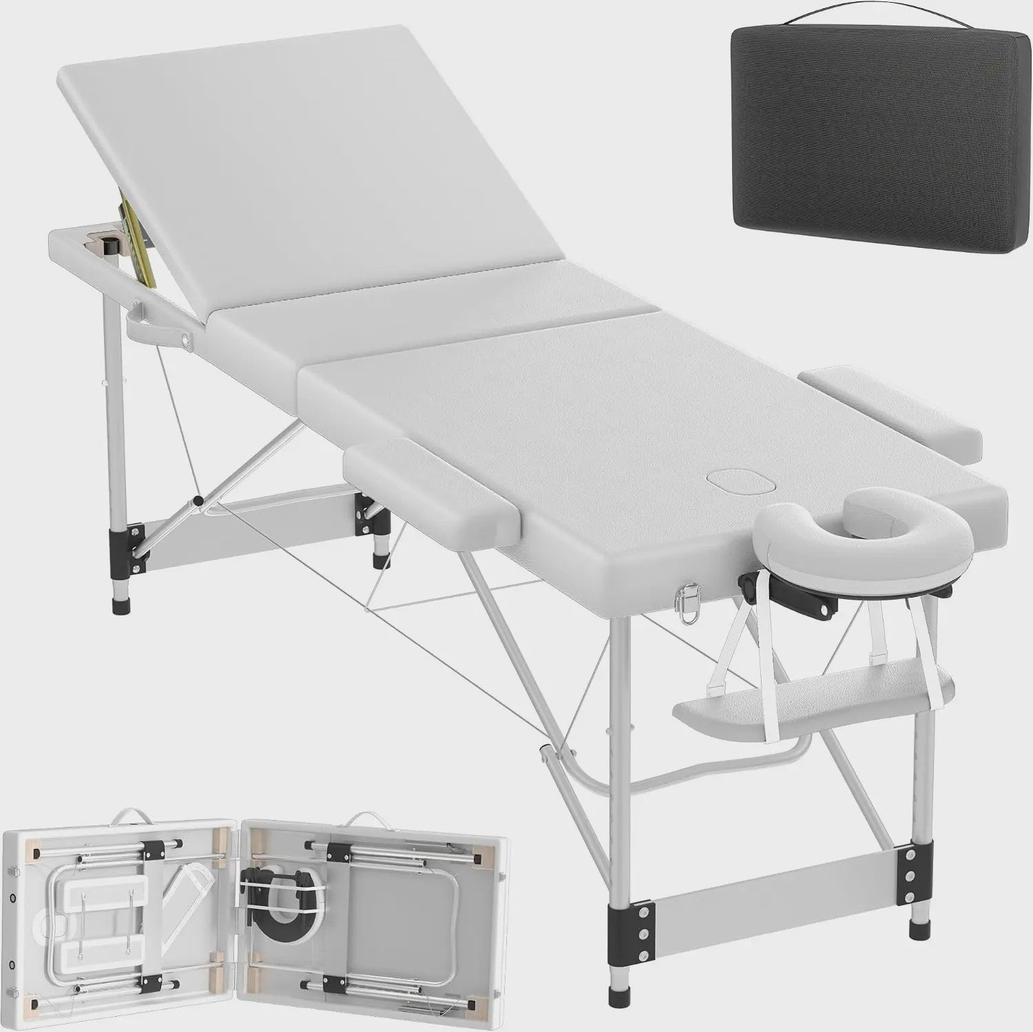 Draagbare Massage Tafel Aluminium - Inklapbaar, Verstelbaar (62-83cm), 230kg Draagkracht, met Armleuningen & Hoofdsteun