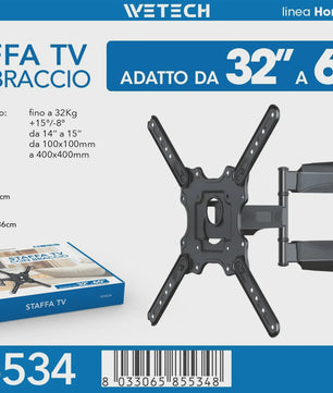 WETECH W5534 TV Muurbeugel - Dubbele Arm, Volledig Verstelbaar voor 32-60 Inch TV's, 32kg Draagvermogen, VESA 100-400mm