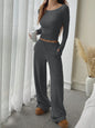 Dames Ribgebreide Set: Losvallende Top met Wijde Broek