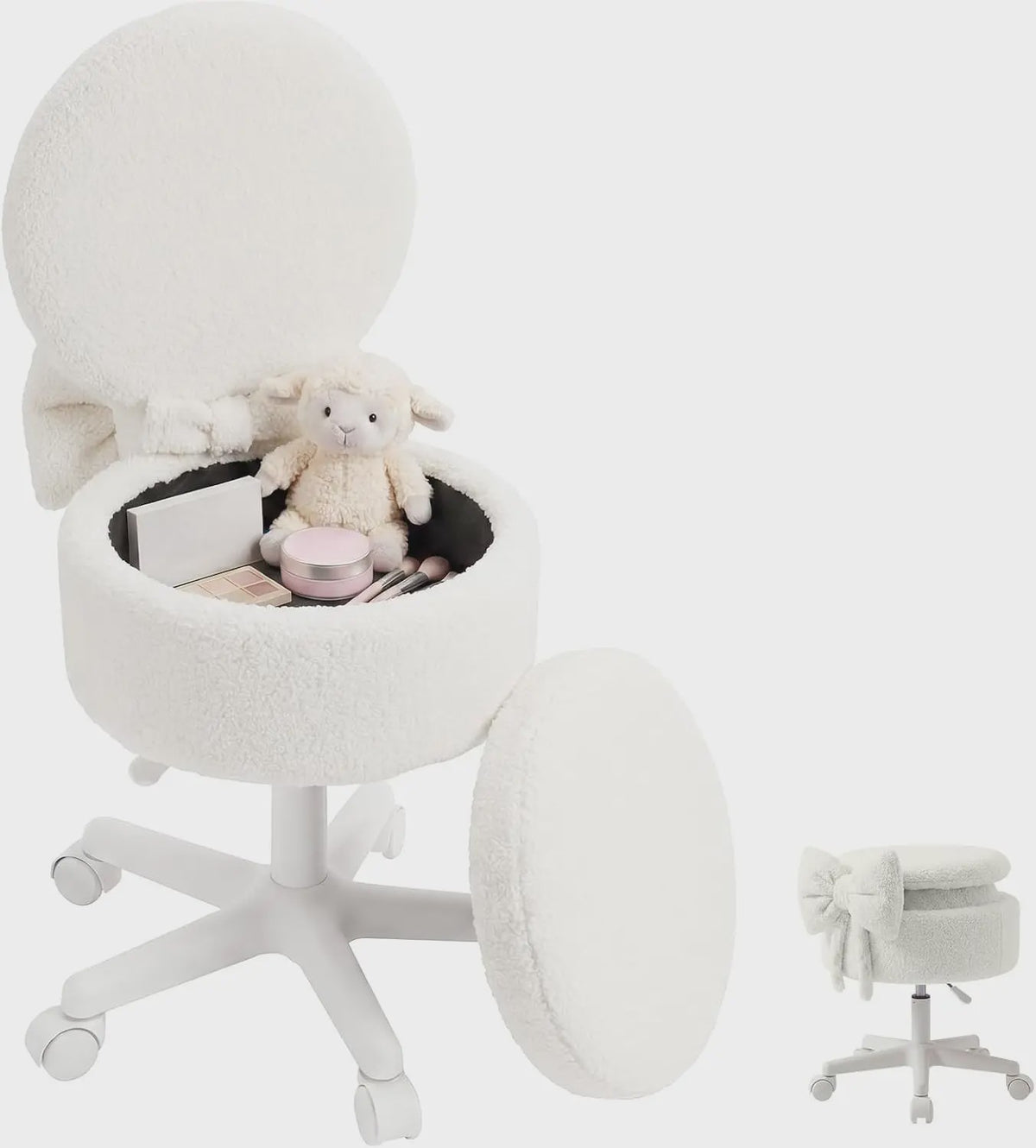 Teddy Pluche Kapstoel met Opbergruimte en Opklapbare Rugleuning - Zacht & Comfortabel