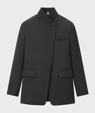 Chique Geruite Blazer Jas met Opstaande Kraag - Dames Casual Chic