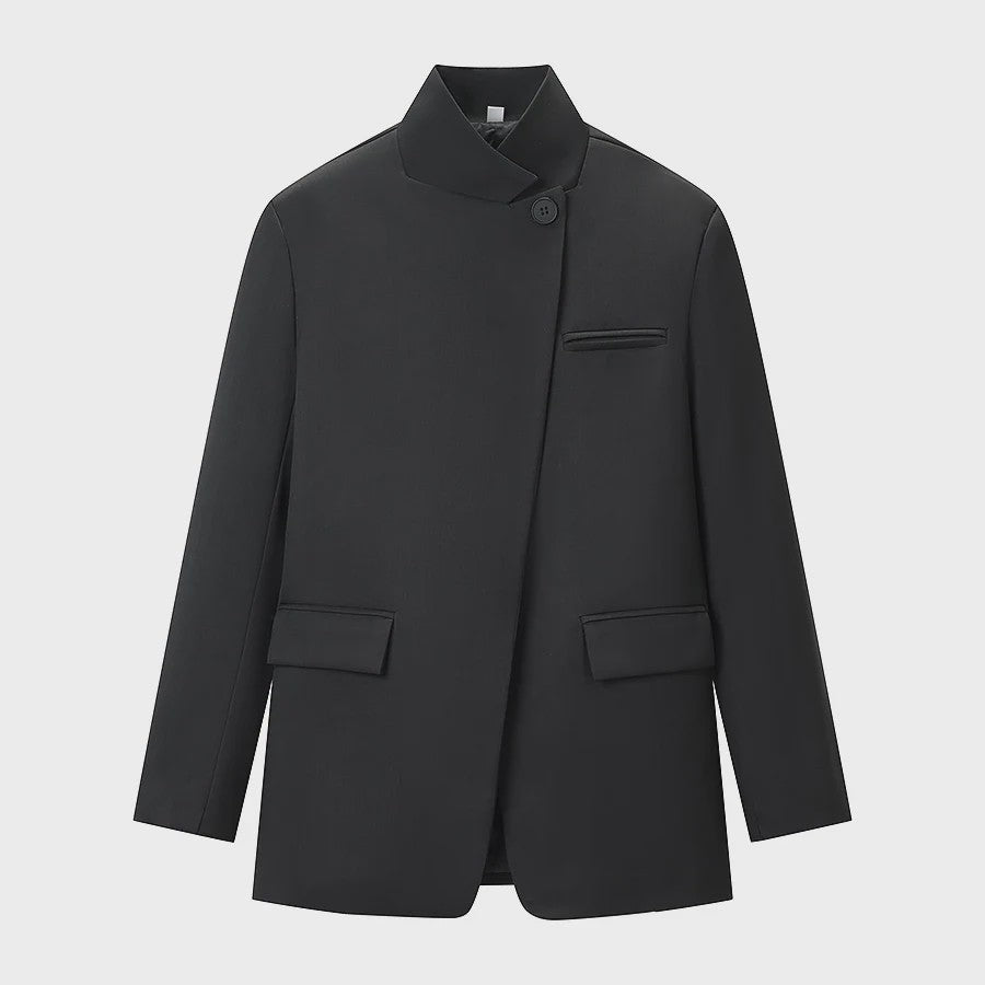 Chique Geruite Blazer Jas met Opstaande Kraag - Dames Casual Chic