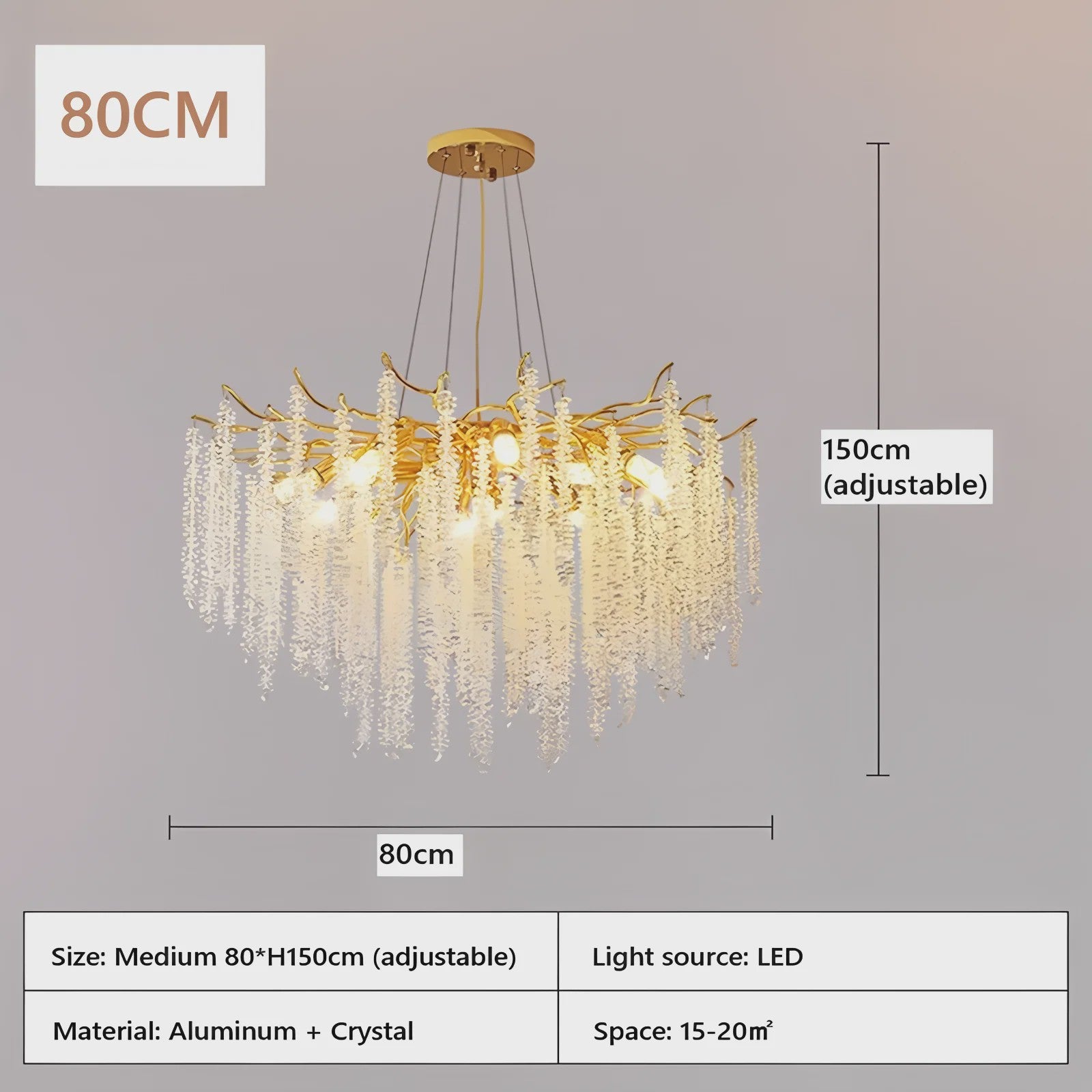 Luxe Kristallen Kroonluchter met LED - Goudkleurig - Verstelbaar - Perfect voor Woon- en Slaapkamer