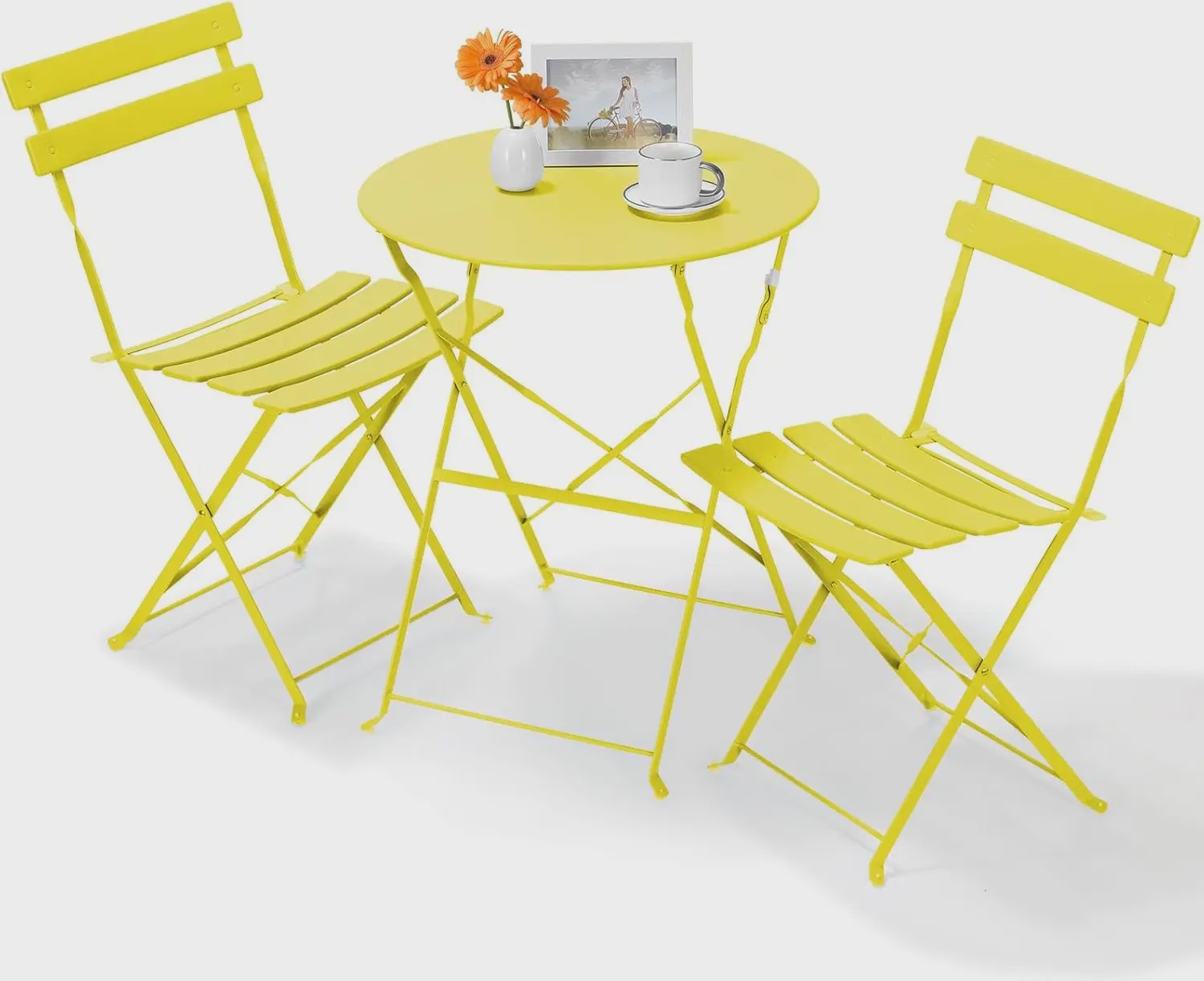 Inklapbare Bistro Set 3-delig Staal - Tuin, Balkon & Terras Meubilair