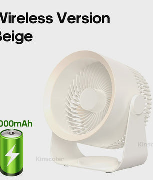 KINSCOTER Multifunctionele Draadloze Ventilator: Draagbaar, Stil & Flexibel voor Bureau, Muur of Plafond
