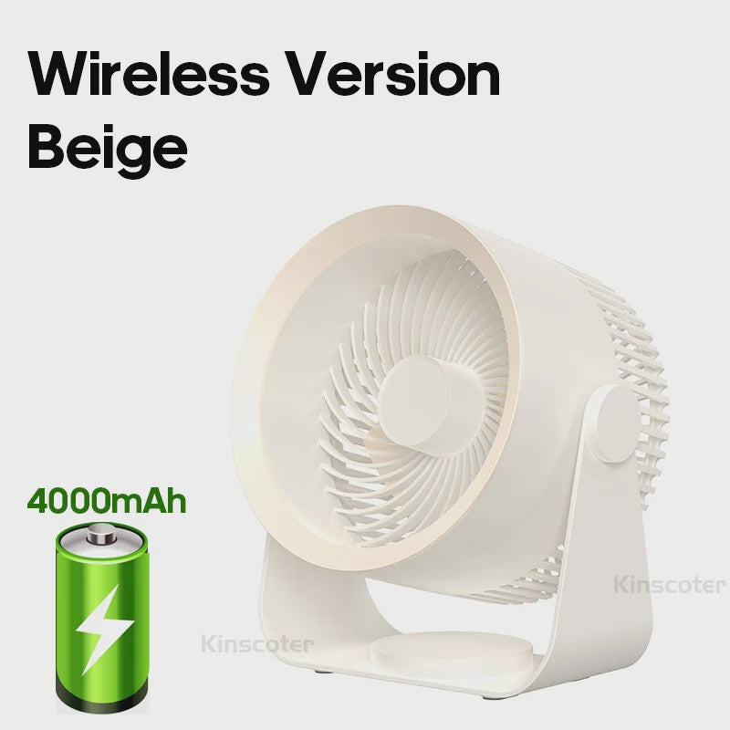 KINSCOTER Multifunctionele Draadloze Ventilator: Draagbaar, Stil & Flexibel voor Bureau, Muur of Plafond