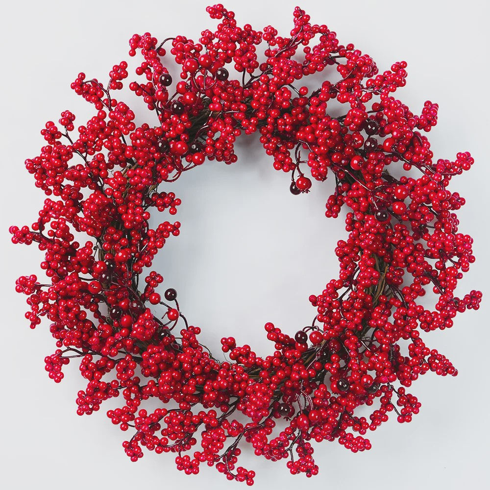 Handgemaakte Kerstkrans met Rode Bessen voor Buiten - Winter Decoratie