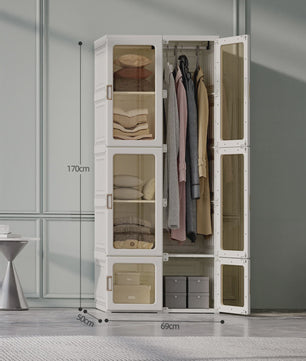 Draagbare Opvouwbare Garderobekast Organizer - Wit ABS Plastic Kledingkast met Deuren