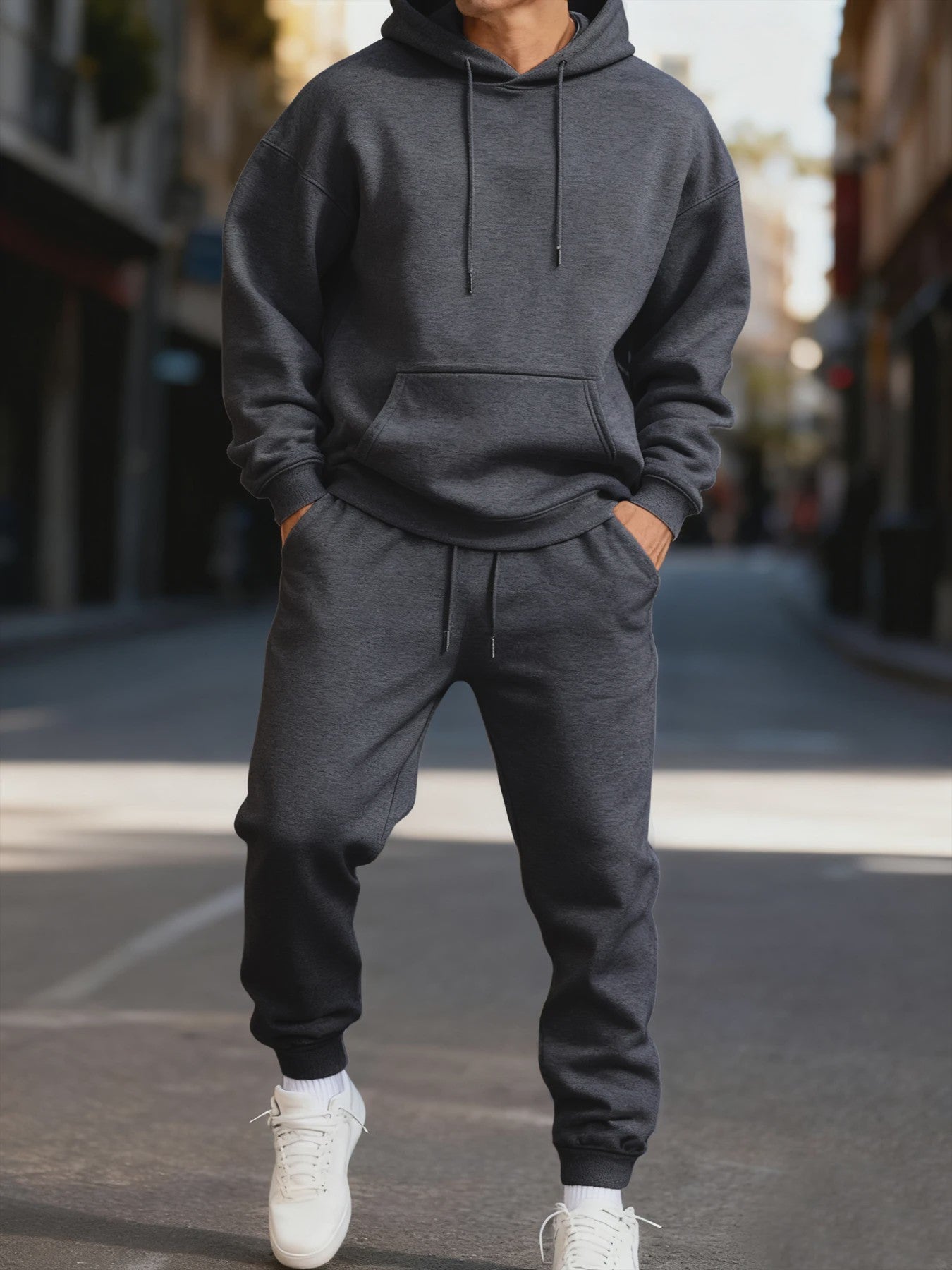 Unisex Fleece Hoodie Set - Casual Sportkleding voor Heren & Dames
