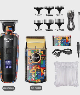 Kemei Oplaadbare Elektrische Tondeuse met Graffiti Design - Professionele Baardtrimmer & Scheerapparaat