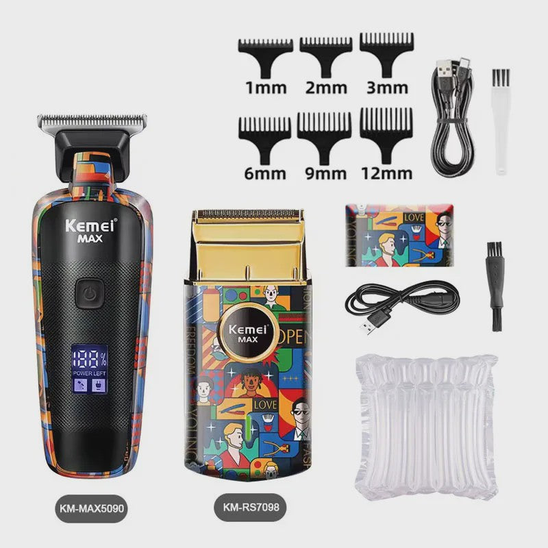 Kemei Oplaadbare Elektrische Tondeuse met Graffiti Design - Professionele Baardtrimmer & Scheerapparaat