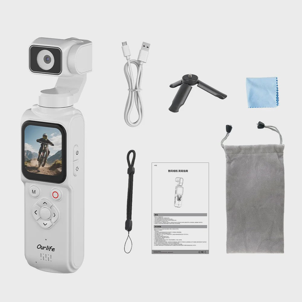 Ourlife 4K Actiecamera met 330° Face Tracking Gimbal Stabilisator & 1.72" Touchscreen