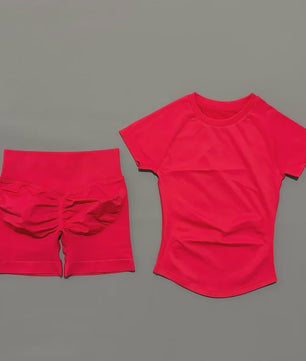 Seamless Sportset Dames: Yoga Top met Korte Mouw & Fitness Shorts