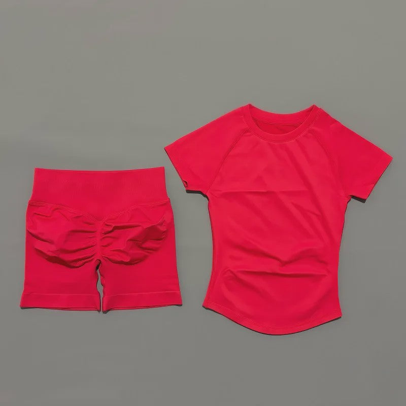 Seamless Sportset Dames: Yoga Top met Korte Mouw & Fitness Shorts