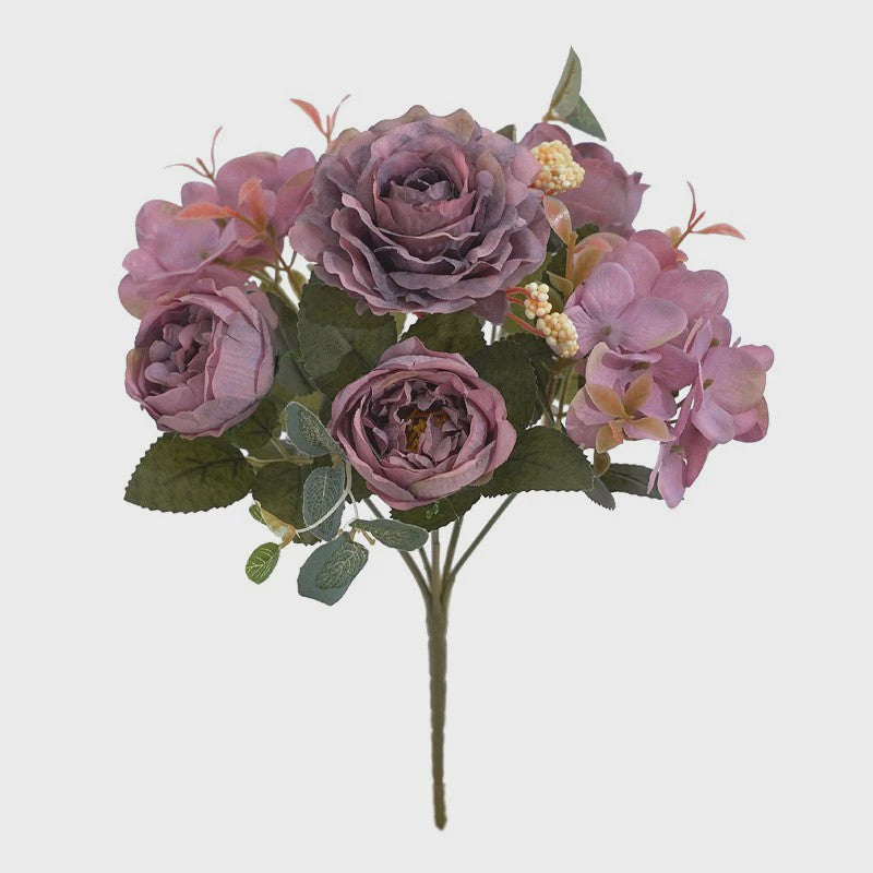 Retro Zijden Bloemenboeket: Vintage Rozen, Hortensia & Pioen voor Bruid & Decoratie