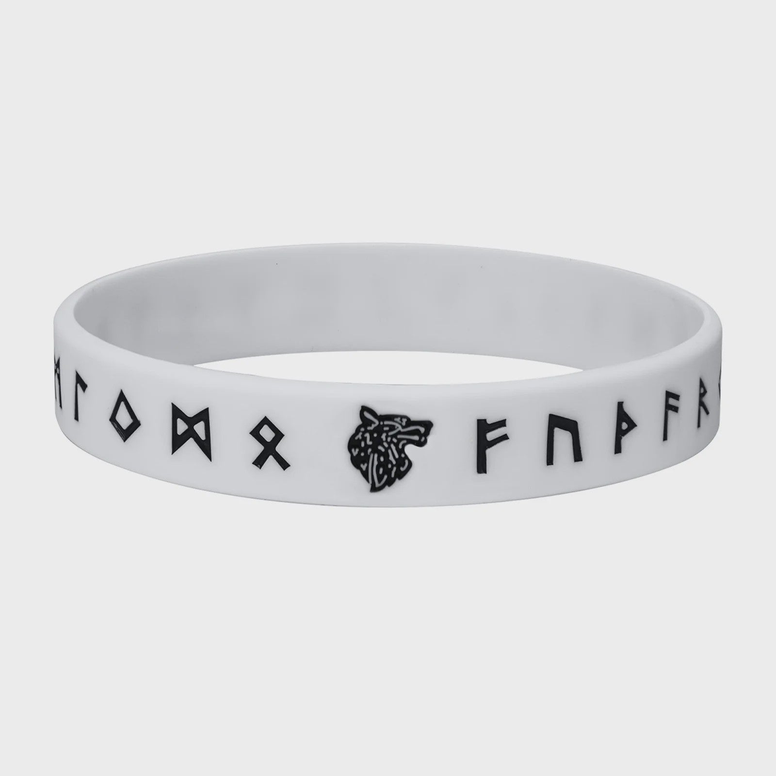 Mprainbow Heren Viking Rune Armband - Wolf Design, Zwart/Wit Siliconen Polsband
