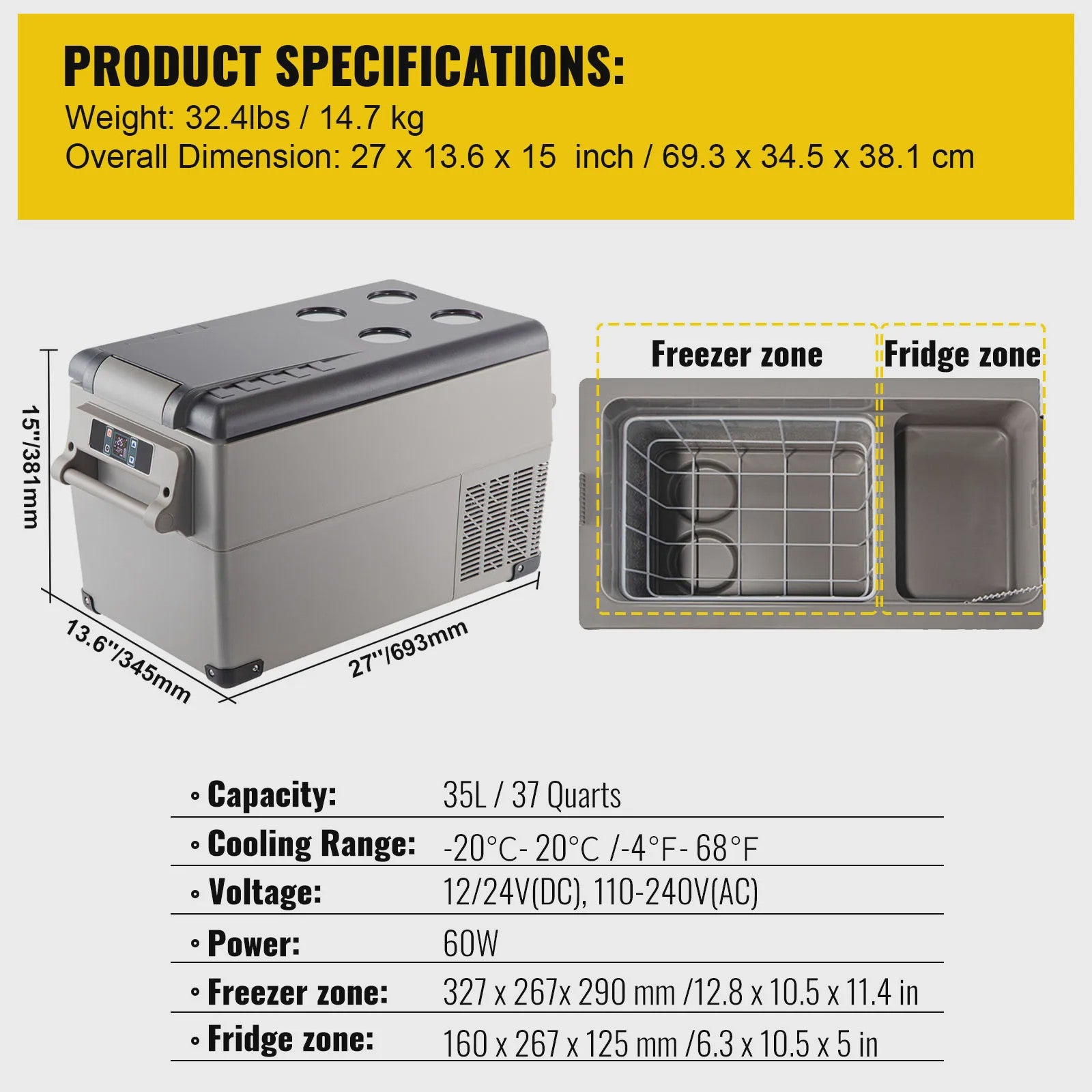 Draagbare Compressor Koelkast/Vriezer 20L-55L - Ideaal voor Auto, Camping & Boot