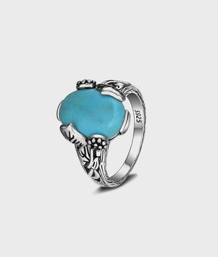 S925 Zilveren Ring met Ovaal Natuurlijke Turkoois - Fijne Sieraden voor Dames en Heren
