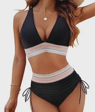 Dames Hoge Taille Bikini Set met Push-Up en Brede Schouderbanden - Zomer Strandkleding