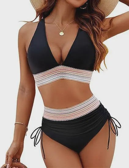 Dames Hoge Taille Bikini Set met Push-Up en Brede Schouderbanden - Zomer Strandkleding