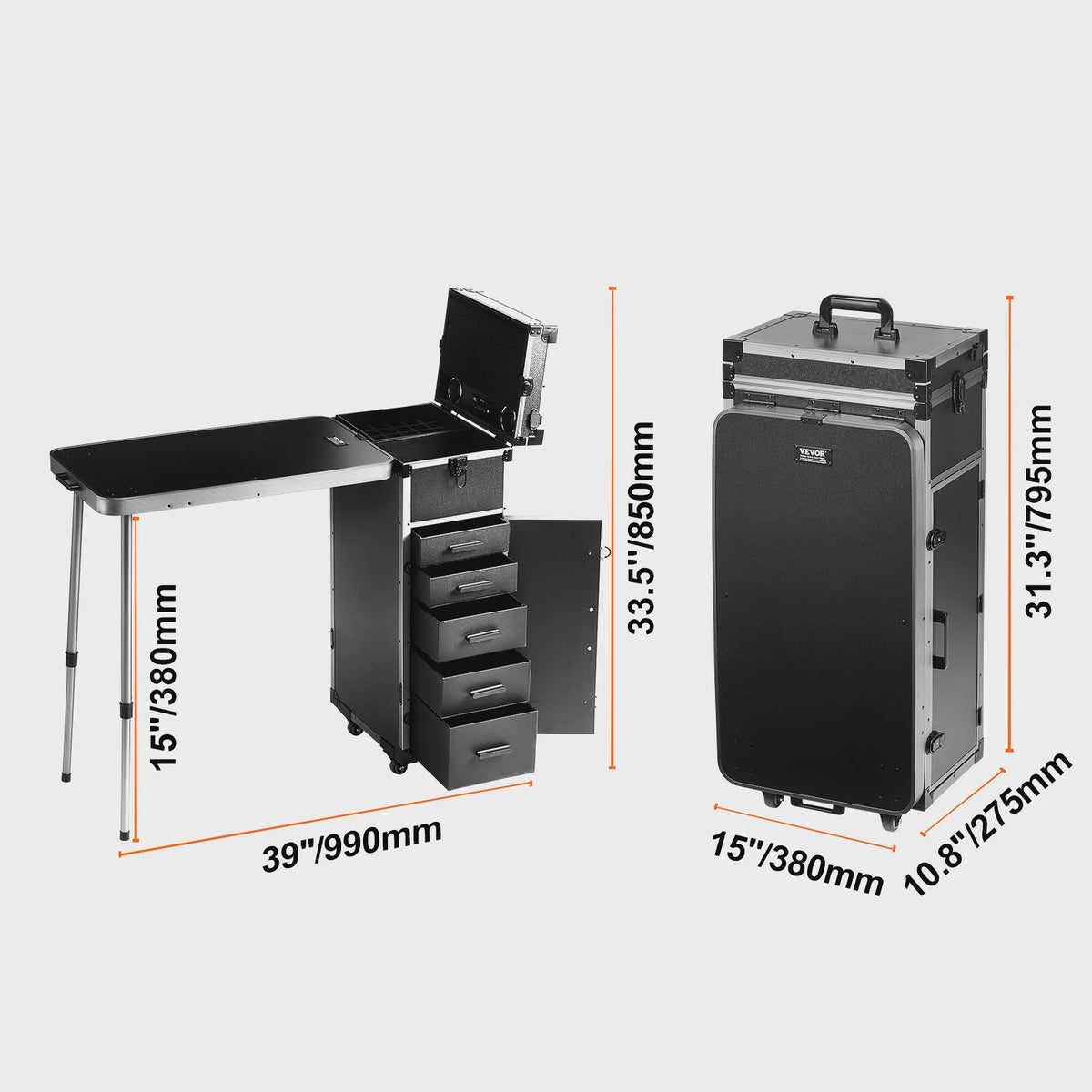 Professionele Make-up Koffer met Werkbank, Verrijdbaar en Extra Groot