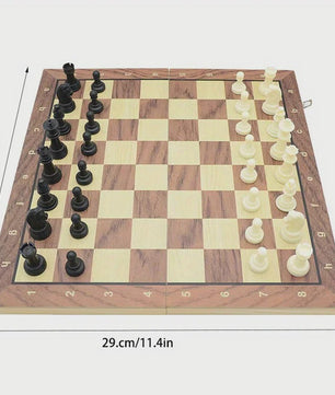 Magnetisch Houten Schaakspel - Opvouwbaar & Draagbaar Strategisch Bordspel