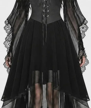 Gothic Heksenjurk Dames - Middeleeuwse Vampier Stijl met Vlinder Mouwen & Kant