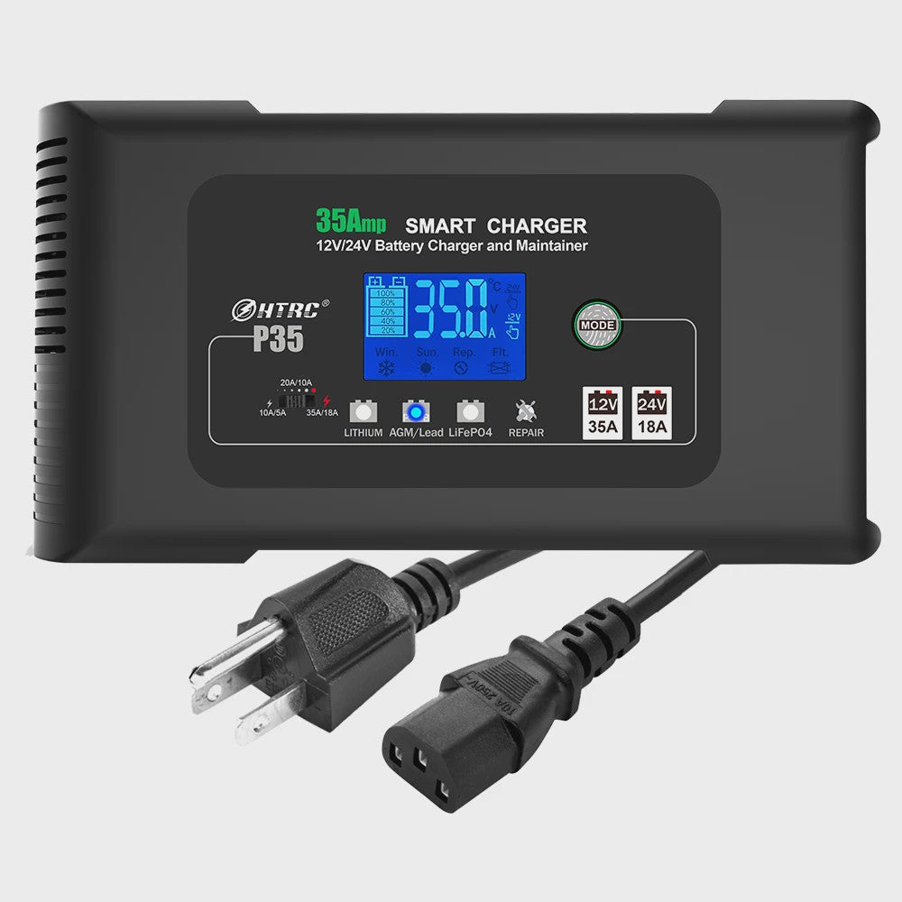 HTRC 35A Slimme Acculader 12V/24V voor Auto, Motor, Vrachtwagen - AGM, GEL, LCD Display