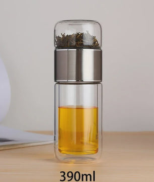 Dubbellaagse Glazen Theefles met Infuser - 420ml - Hittebestendig Borosilicaatglas