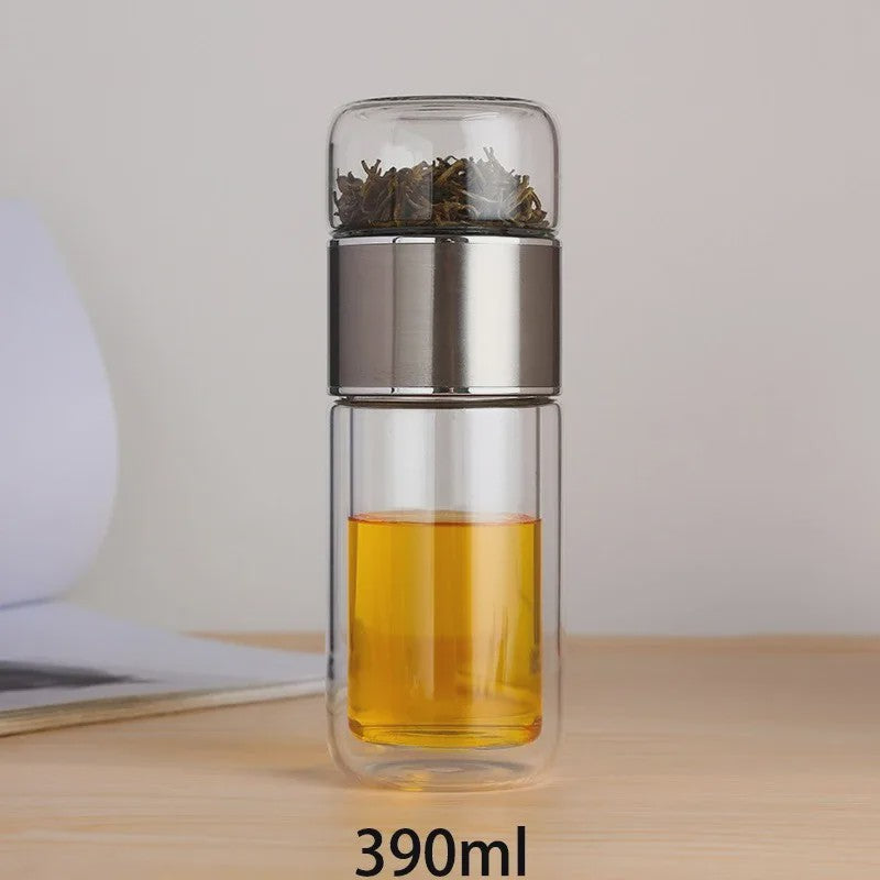 Dubbellaagse Glazen Theefles met Infuser - 420ml - Hittebestendig Borosilicaatglas