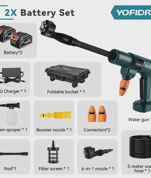 YOFIDRA 6-in-1 Hogedrukreiniger 200 Bar - Krachtige Borstelloze Waterstraal voor Auto & Tuin (Makita Accu Compatibel)