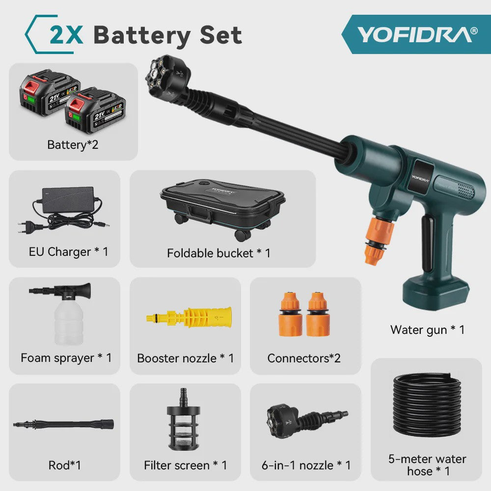 YOFIDRA 6-in-1 Hogedrukreiniger 200 Bar - Krachtige Borstelloze Waterstraal voor Auto & Tuin (Makita Accu Compatibel)