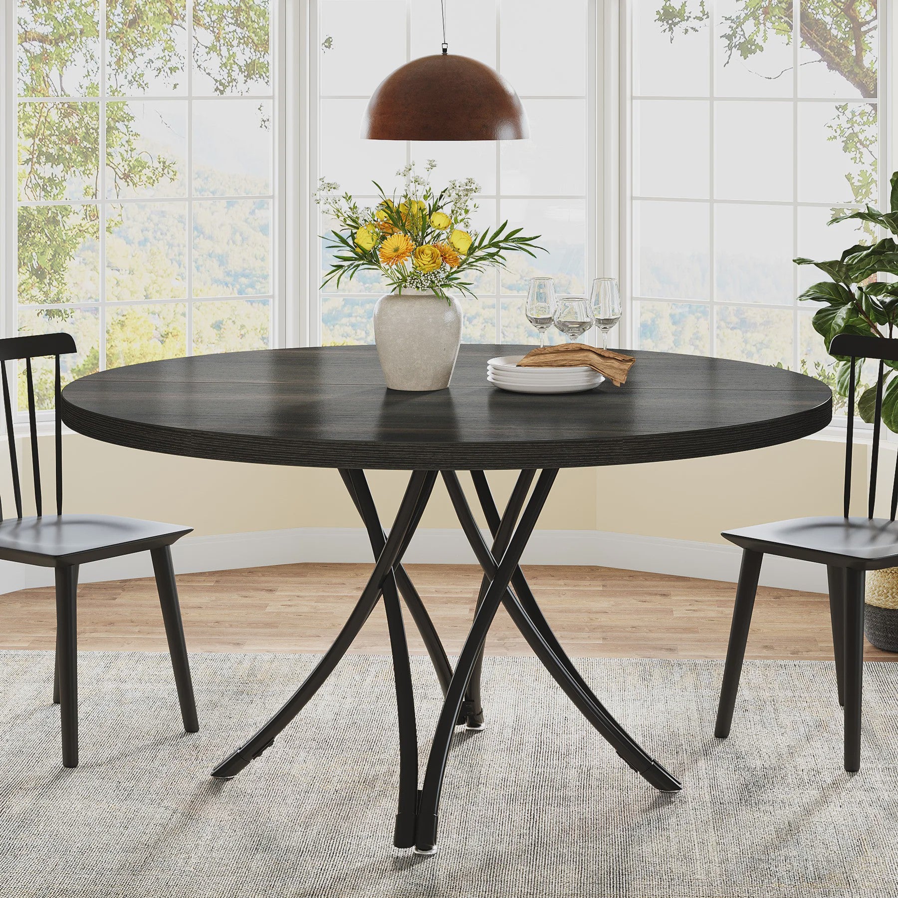 Ronde Eettafel 4-6 Personen - 47-Inch Industriële Farmhouse Stijl