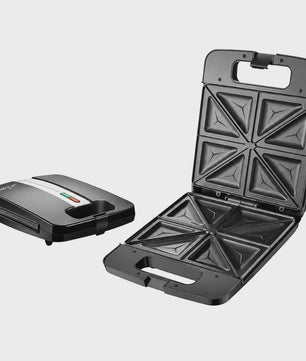 Zwarte Sandwichmaker 1400W - 4 Sandwiches, Dubbelzijdig Verwarmen, Anti-aanbakplaten