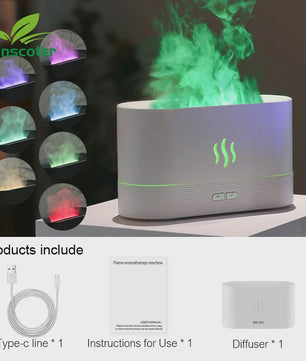 Vlam Effect Aroma Diffuser Luchtbevochtiger met LED Verlichting - Sfeervol & Rustgevend