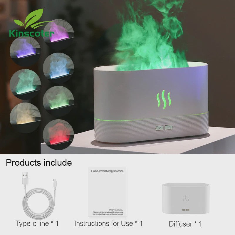 Vlam Effect Aroma Diffuser Luchtbevochtiger met LED Verlichting - Sfeervol & Rustgevend