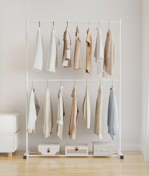 Stabiele Kledingrek Dubbellaags - Multifunctioneel & Nordic Stijl - Zwart, Wit, Goud