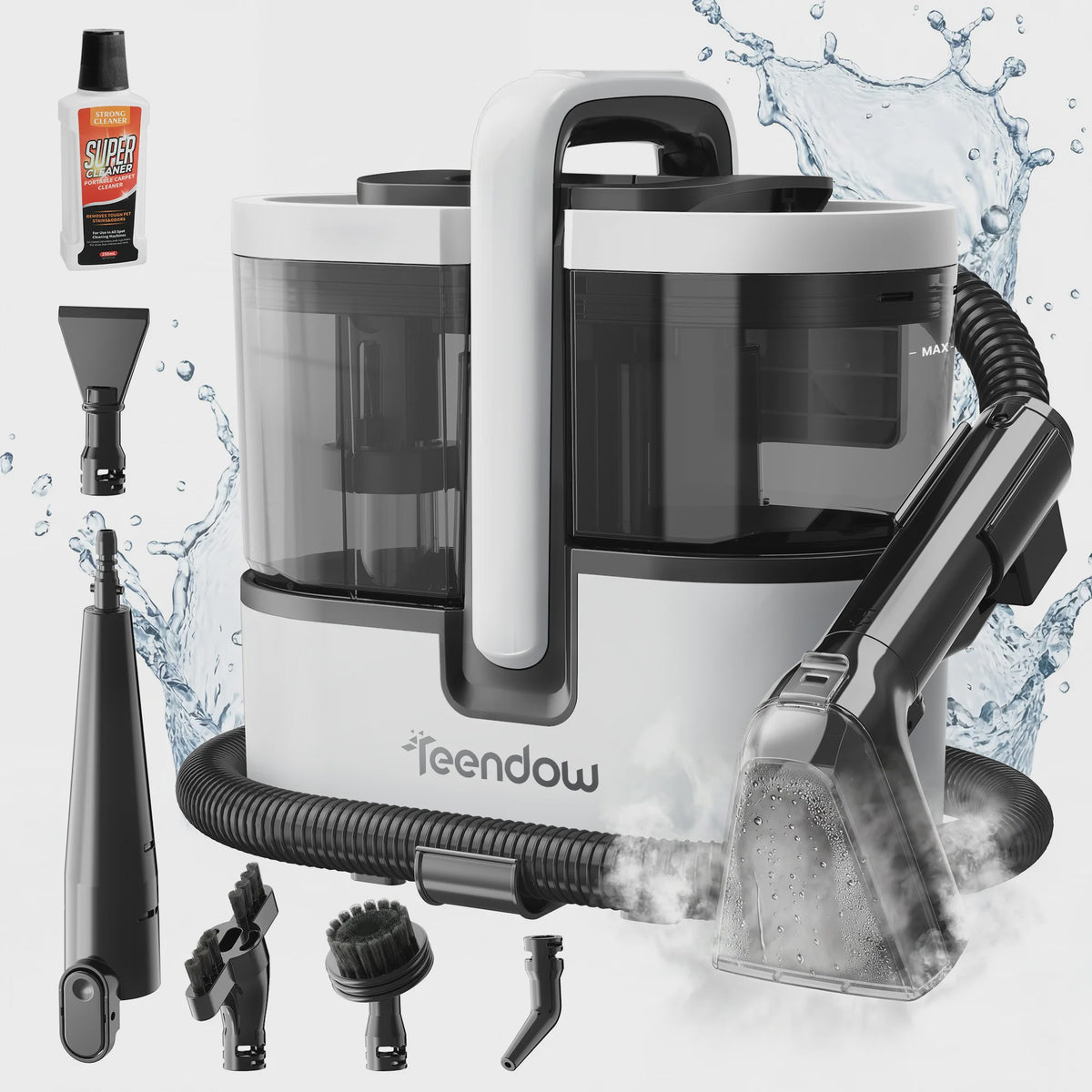 Teendow C7 MAX Tapijt & Stoom Reiniger - 1800W, 100°C Stoom, 20kPa Zuigkracht, Dubbele Tanks