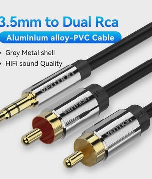 Vention 3.5mm Jack naar 2 RCA Audiokabel - HiFi Stereo AUX Kabel voor Home Theater & Versterkers