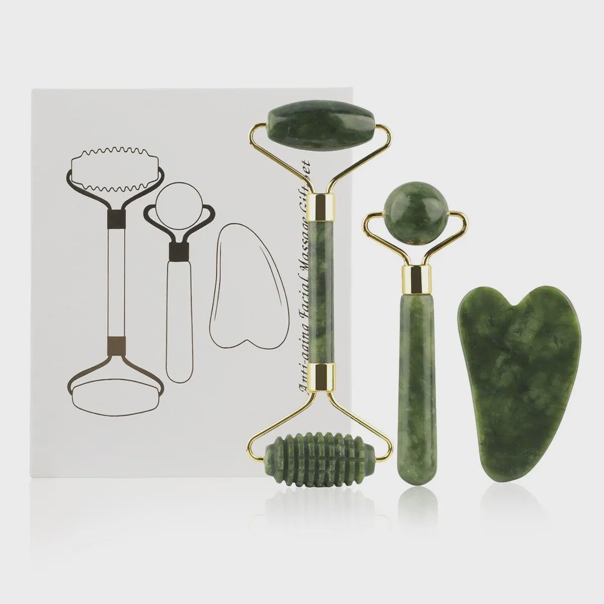 3-in-1 Gezichtsroller & Gua Sha Set - Jade Roller, Oogroller & Gezichtsmassage Tools