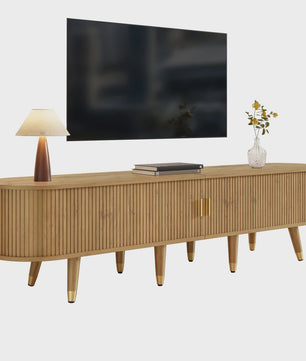 Modern TV Meubel met Rotan Deur en Veel Opbergruimte - Landelijke Stijl