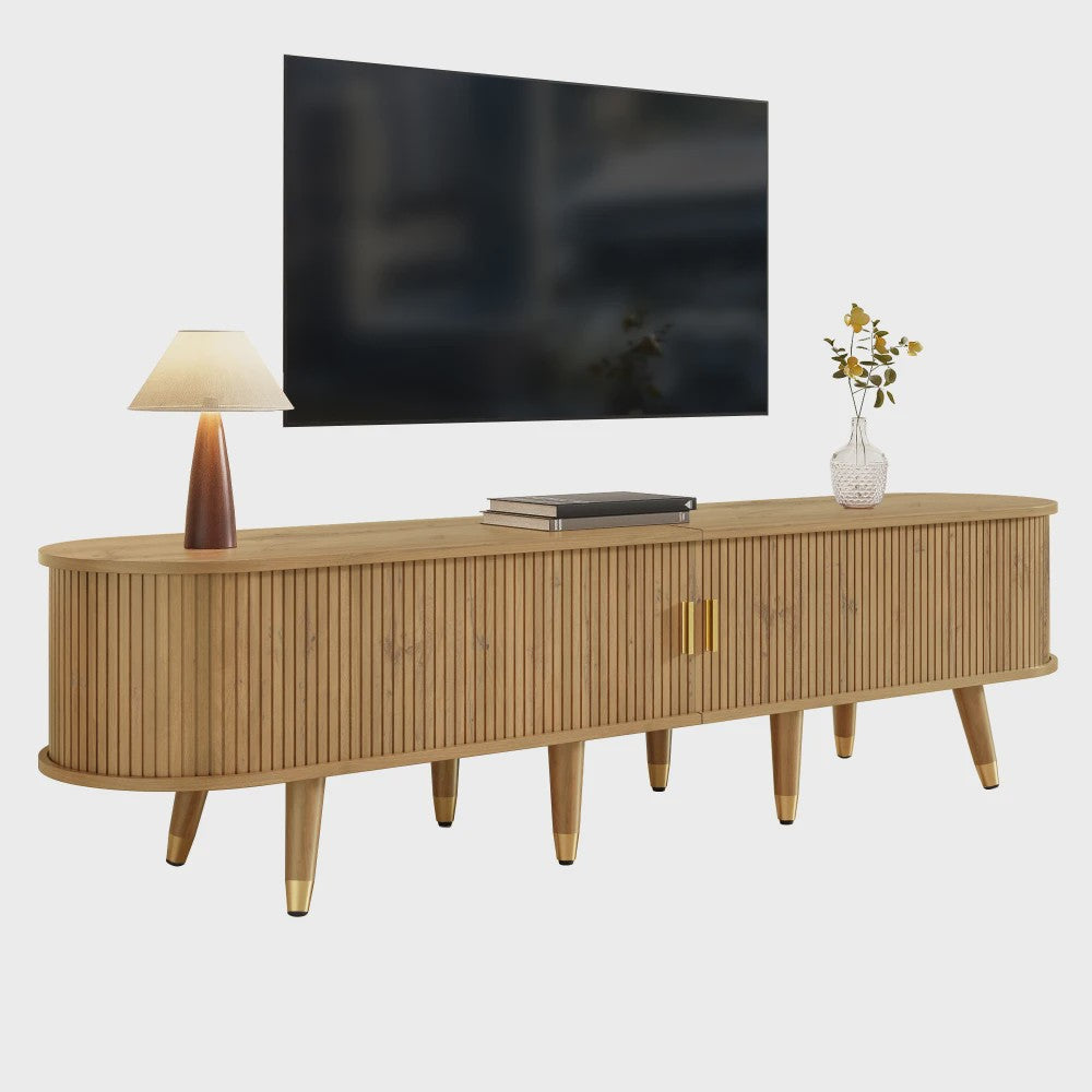 Modern TV Meubel met Rotan Deur en Veel Opbergruimte - Landelijke Stijl