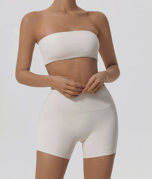 Strapless Sportset Dames: 2-delige Yoga Outfit met Crop Top en Shorts