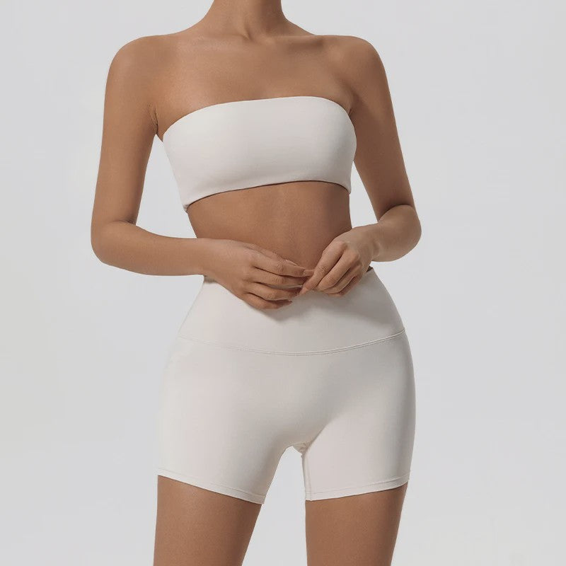 Strapless Sportset Dames: 2-delige Yoga Outfit met Crop Top en Shorts
