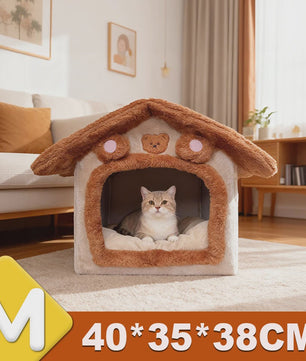 Zacht & Warm Beer-Huisje Bed voor Katten en Kleine Honden - Wasbaar & Antislip